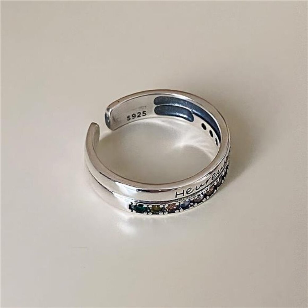 925 Sterling Silver Rhinestone Open Ring - Picture 8 of 10